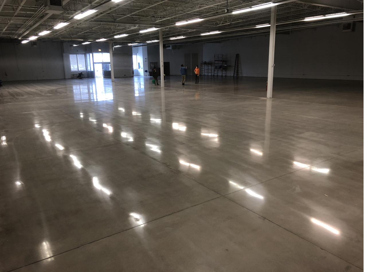 Large polished concrete warehouse floor